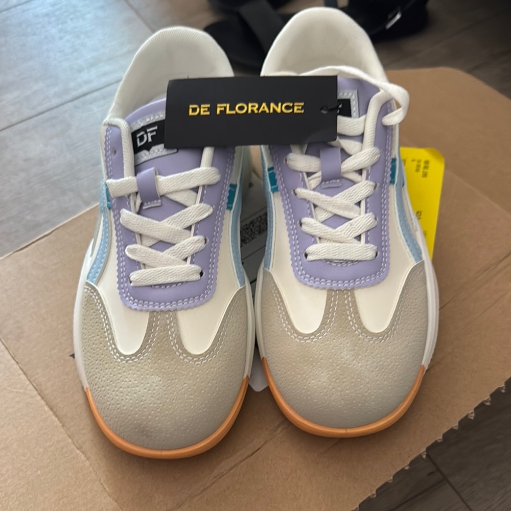 NEW:White and Purple Retro Athletic Shoes with Chunky Sole